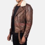Men Furton Brown Leather Biker Jacket