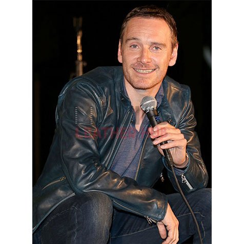 michael fassbender leather black jacket