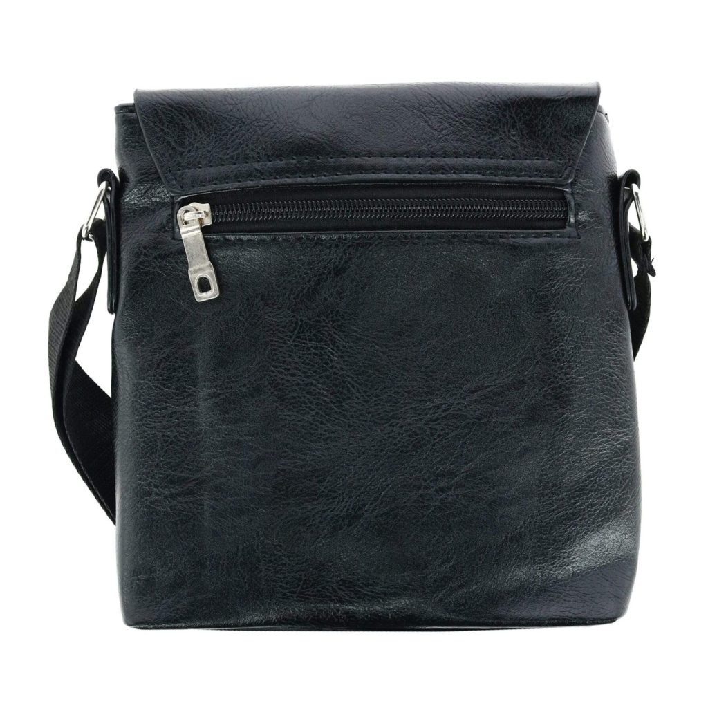 jet black leather hand beg