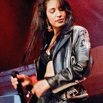 selena-quintanilla-leather-black-jacket-bra