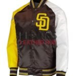 San Diego Padres Raglan Reliever Tri-Color Varsity Satin Jacket