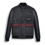 Men Black Wool Varsity Bomber Leather Jacket