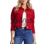Women’s Button Down Red Cropped Wool Jacket