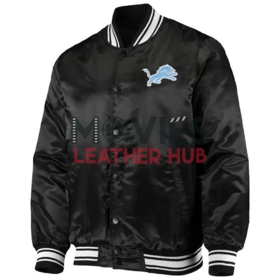 Black NFL Team Detroit Lions Satin Jacket