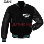 Black Philadelphia Eagles Wool and Leather Jacket
