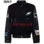 Black Philadelphia Eagles Wool and Leather Jacket