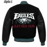 Black Philadelphia Eagles Wool and Leather Jacket