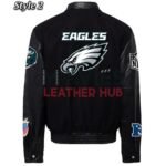 Black Philadelphia Eagles Wool and Leather Jacket