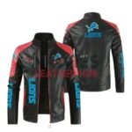 Black Red Detroit Lions Block Leather Jacket