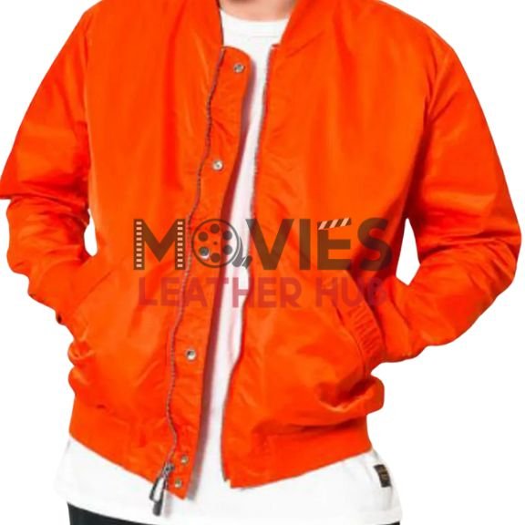 Men’s Bomber Panelled Orange Satin Jacket