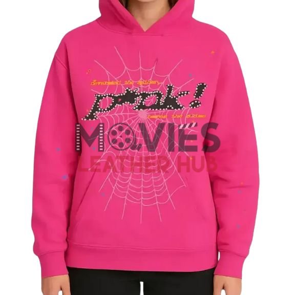 Pink Spider Web Printed Hoodie