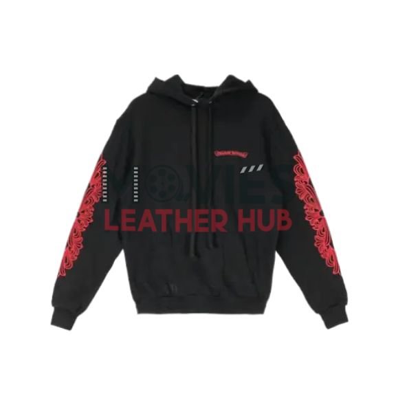 Red Chrome Heart Hoodie with Horseshoe Logo