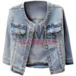 Kedera Collarless 3/4 Sleeve Cropped Denim Jacket