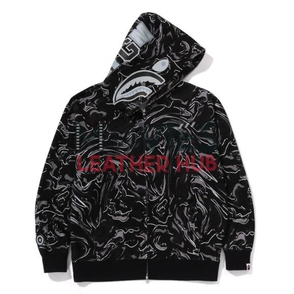 Bape Marbling Camo Shark Relaxed Fit Full Zip Hoodie