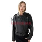 Cropped Vegan Leather Moto Jacket