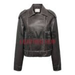 Cropped Vegan Leather Moto Jacket