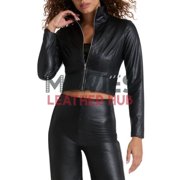 Faux Leather Cropped Biker Jacket