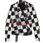 Men’s Motorcycle Checkerboard Leather Jacket