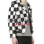 Men’s Motorcycle Checkerboard Leather Jacket