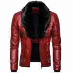 WWE Seth Rollins Red Leather Fur Shawl Collar Jacket