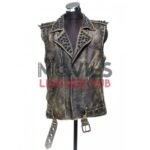 Women’s Spiked Distressed Black Leather Vest