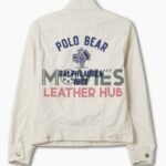 Polo Bear Embroidered White Trucker Jacket