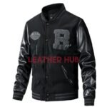 Men's Black Varsity Bomber Leather Jacket