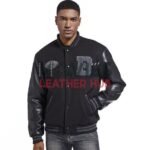 Men's Black Varsity Bomber Leather Jacket