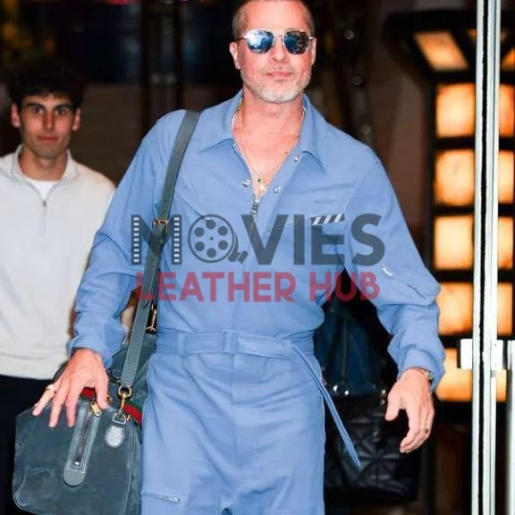 Brad Pitt F1 Movie Promo Blue Jumpsuit