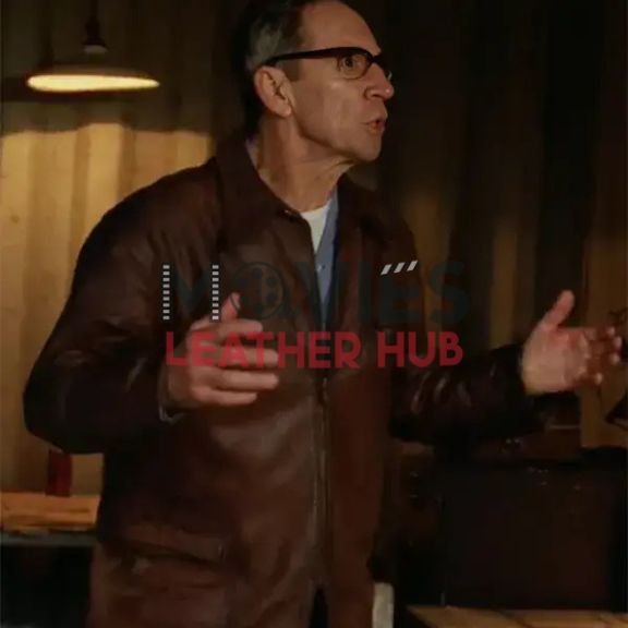 Jonathan Hyde The Brutalist Dark Brown Leather Jacket