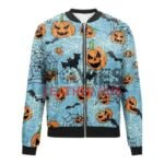 Halloween Pumpkins Blue Bomber Jacket