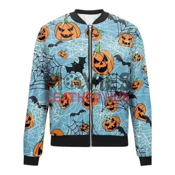 Halloween Pumpkins Blue Bomber Jacket