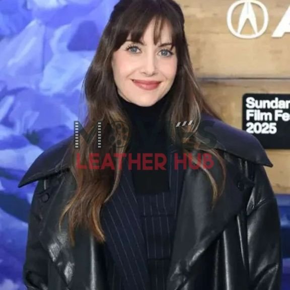 Together 2025 Alison Brie Black Leather Coat