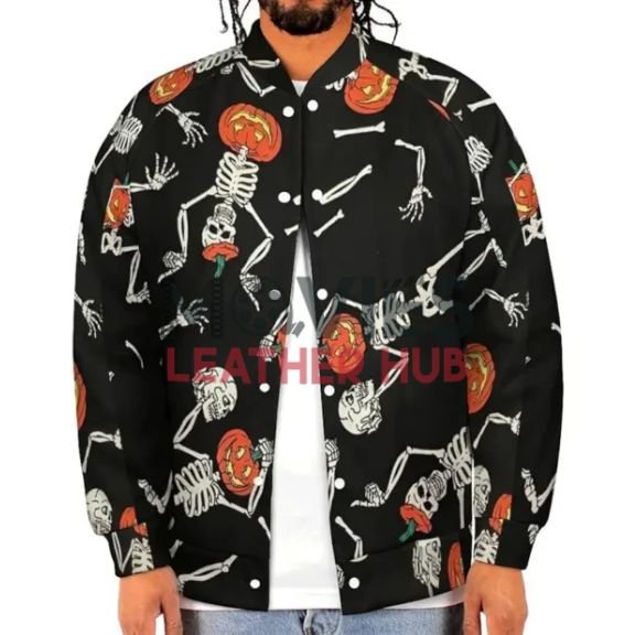 Dancing Skeleton Pumpkins Halloween Scrub Jacket