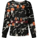 Dancing Skeleton Pumpkins Halloween Scrub Jacket