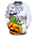 Funny Halloween Pumpkin Print Letterman Varsity Jacket