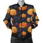 Halloween Pumpkin Black Bomber Jacket