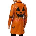 Halloween Pumpkin Leather Trench Coat