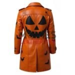 Halloween Pumpkin Leather Trench Coat