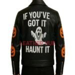Pumpkin and Skull Black Leather Jacket