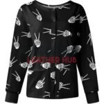 Victory Skelton Hands Halloween Scrub Jacket