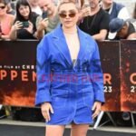 Florence Pugh Oppenheimer 2023 Movie Event Blue Coat