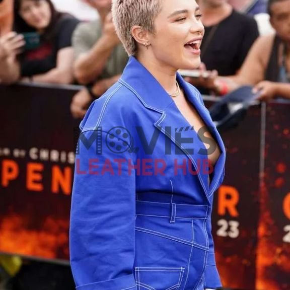 Florence Pugh Oppenheimer 2023 Movie Event Blue Coat